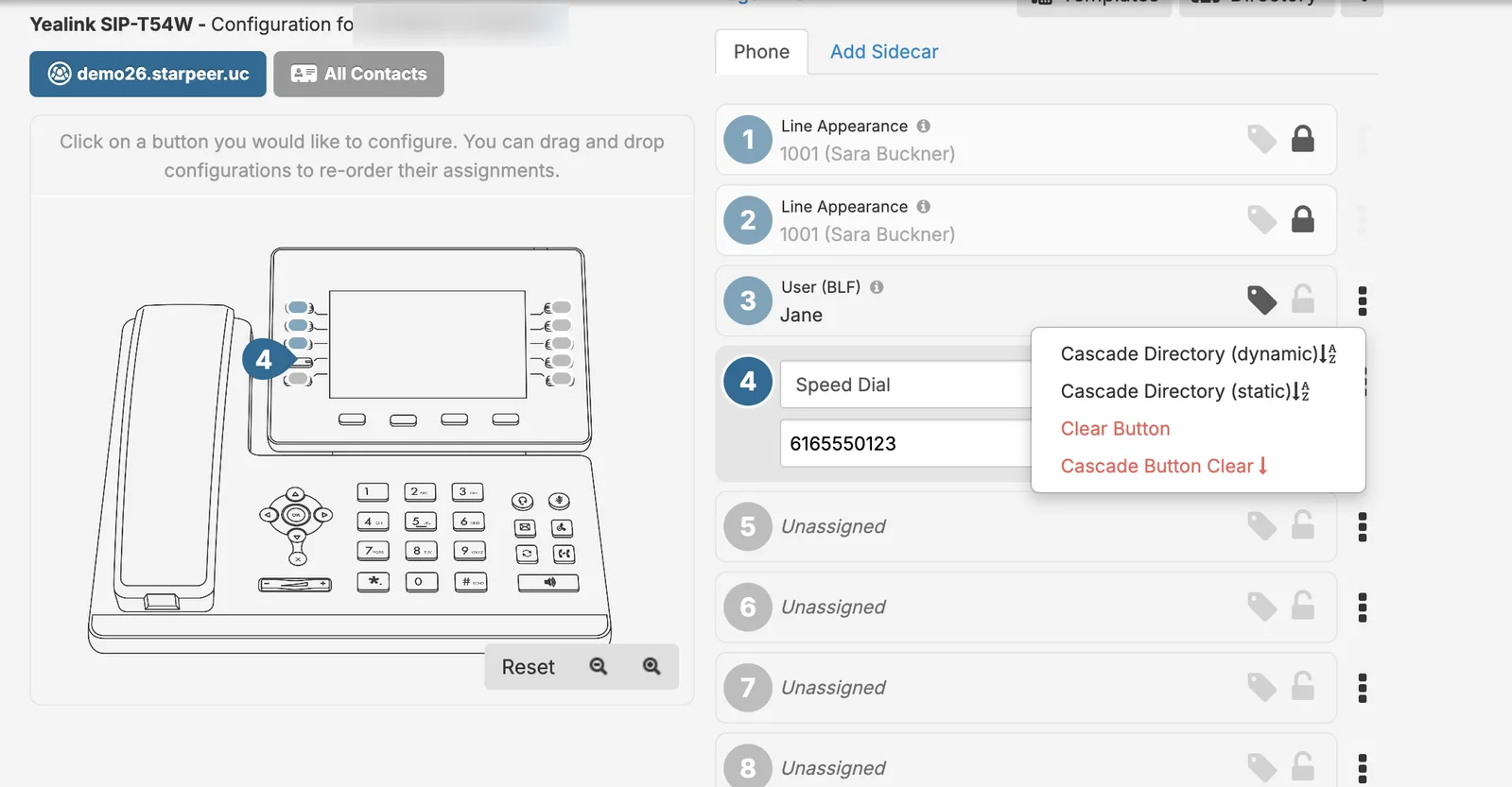 A button's menu open, showing Clear Button and Cascade Button Clear