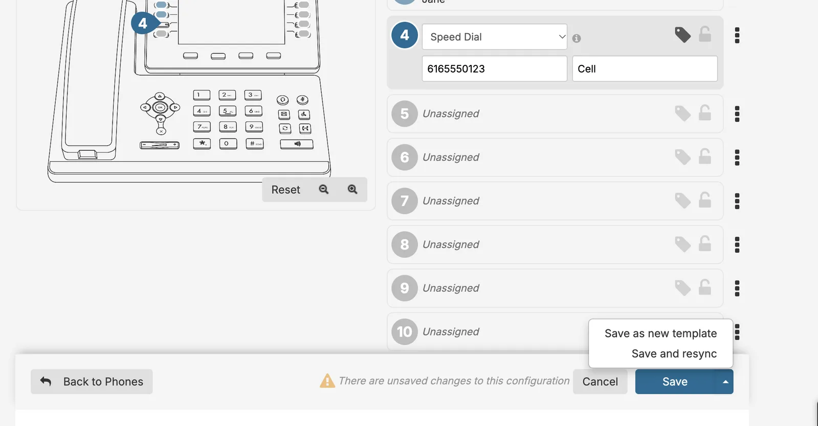 The Save button with its menu open, showing Save and resync